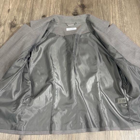 Calvin Klein Women’s Gray Asymmetrical Open Front Blazer Size 14 Career Stretch - Picture 11 of 15
